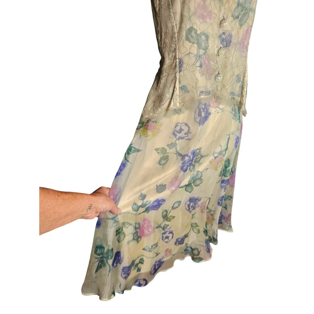 Holly Harp Pale Yellow Floral Two Piece Dress Sz S Vintage Pastel Silk Chiffon - Picture 5 of 11